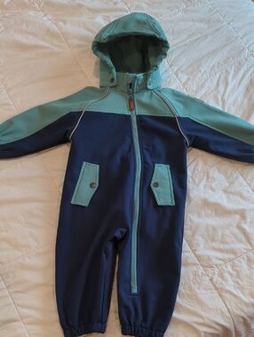 Kuling Mint Green and Navy Softshell Fleece-Lined Suit - New